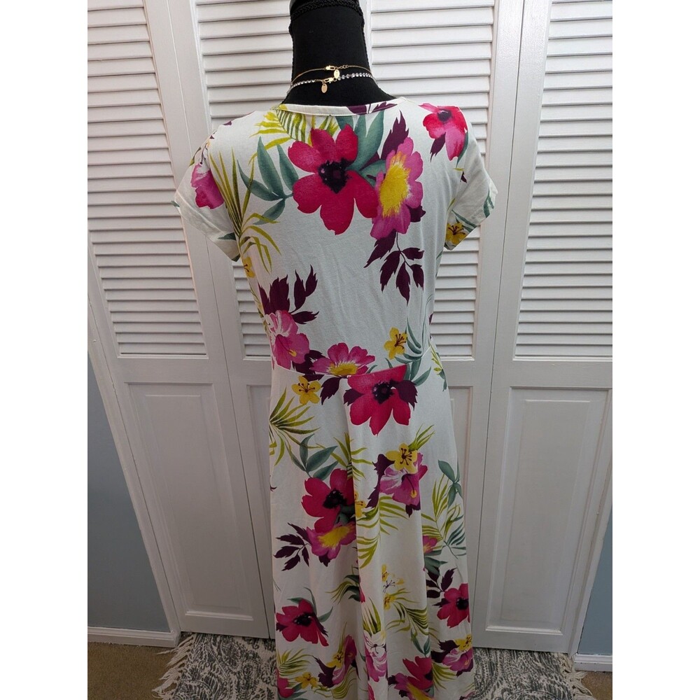 Chaps Maxi Dress sz L Cream Pink Multi Floral 100% Cotton Knit Tropical Hawaiian - Picture 10 of 13